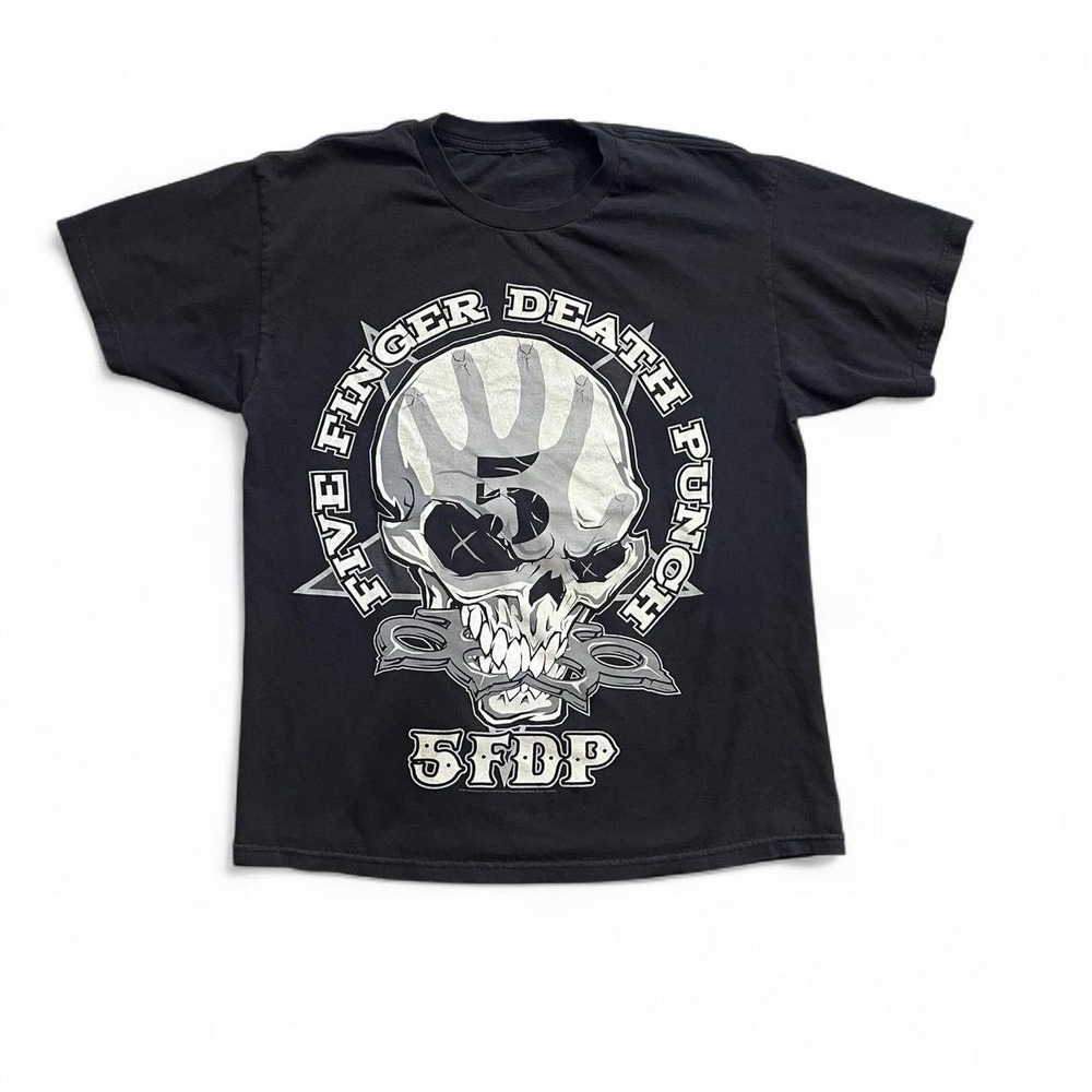 2011 Five Finger Death Punch Faded Black T-Shirt Size Large Rock Goth Emo Skate